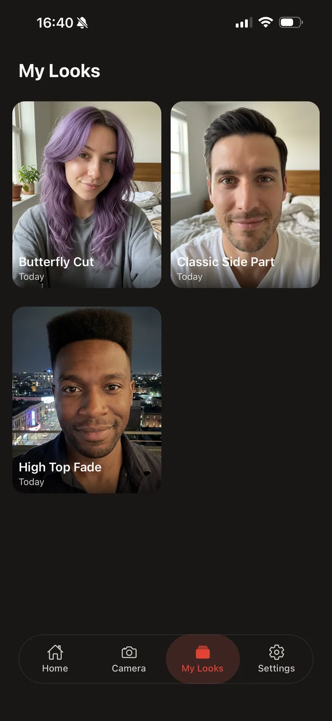 Comby app detail screen showing hairstyle specs including length, layers, and technique for stylist reference